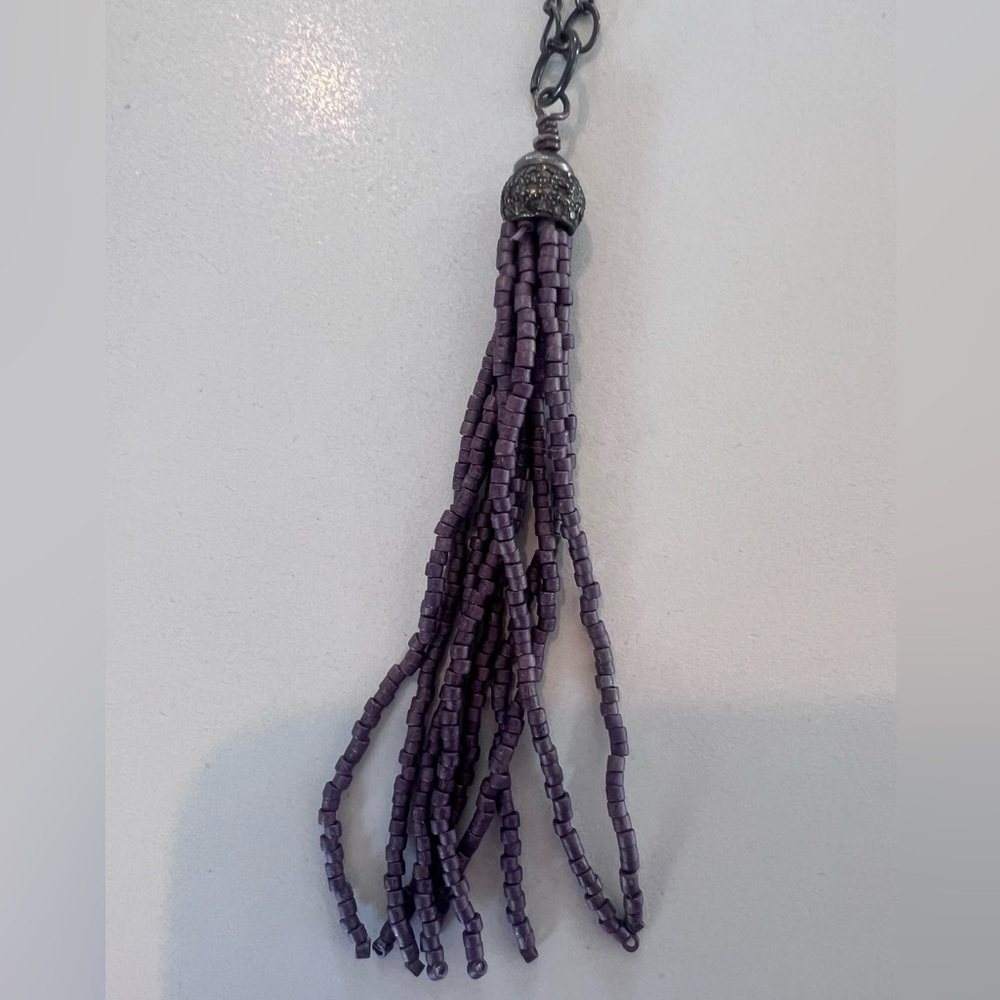 Diamond Cap Tassel with Amethyst on Silver Necklace - Picture 2 of 6